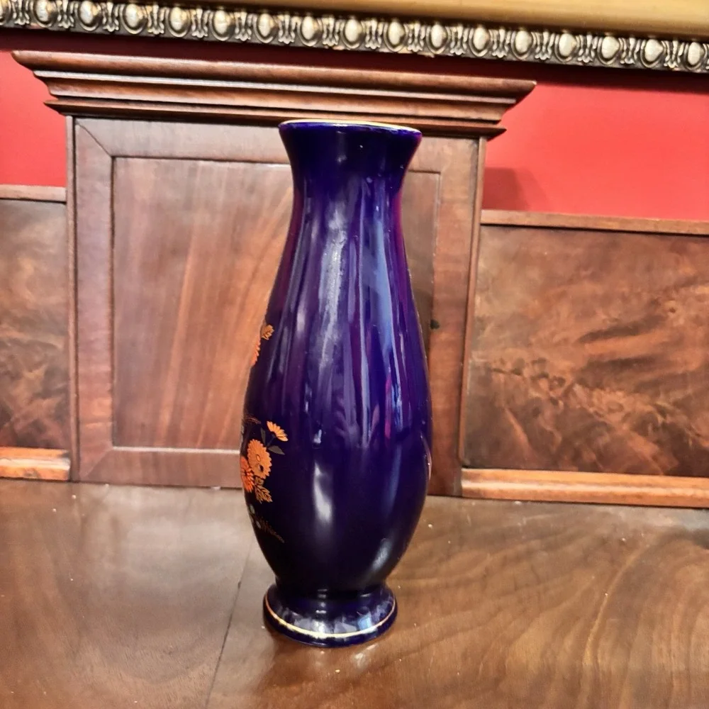 Vintage‎ Cobalt Blue Floral Vase 8